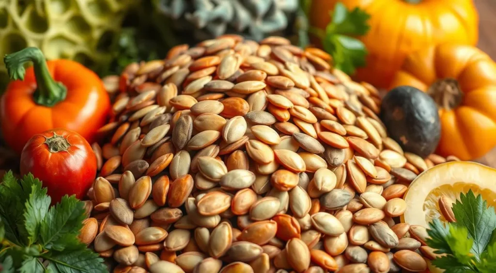 Toasted pumpkin seeds sprinkled with sea salt, served in a rustic dish as a nutritious snack