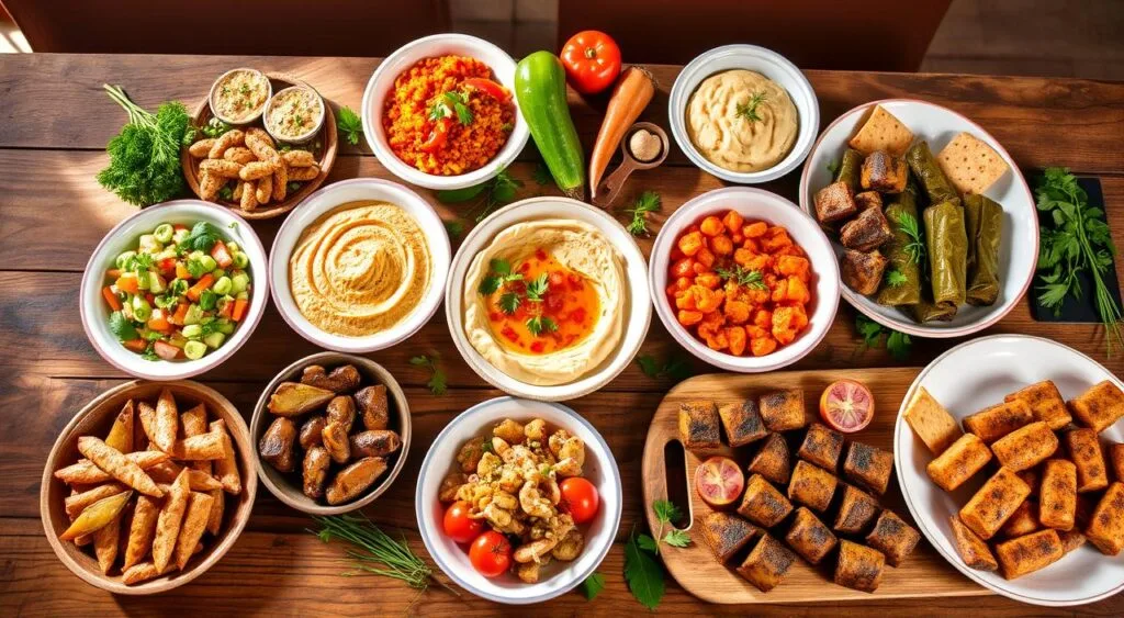 A creamy hummus plate topped with olive oil, paprika, and whole chickpeas, served with a side of warm pita bread.