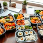 Creative bento box filled with colorful, healthy ingredients for a balanced lunch.