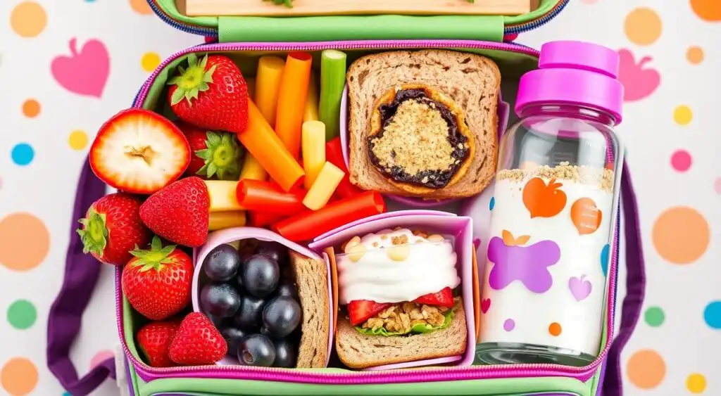 Creative Children's Lunch Box Ideas featuring fruits, veggies, and whole grains for kids.