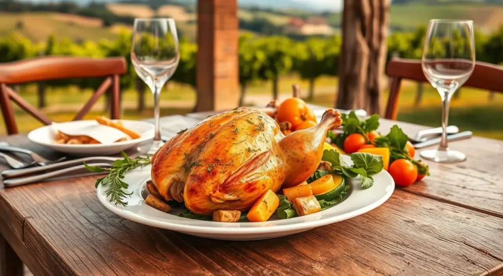 One-pan Tuscan chicken with a creamy sauce, plated with roasted vegetables for a wholesome meal