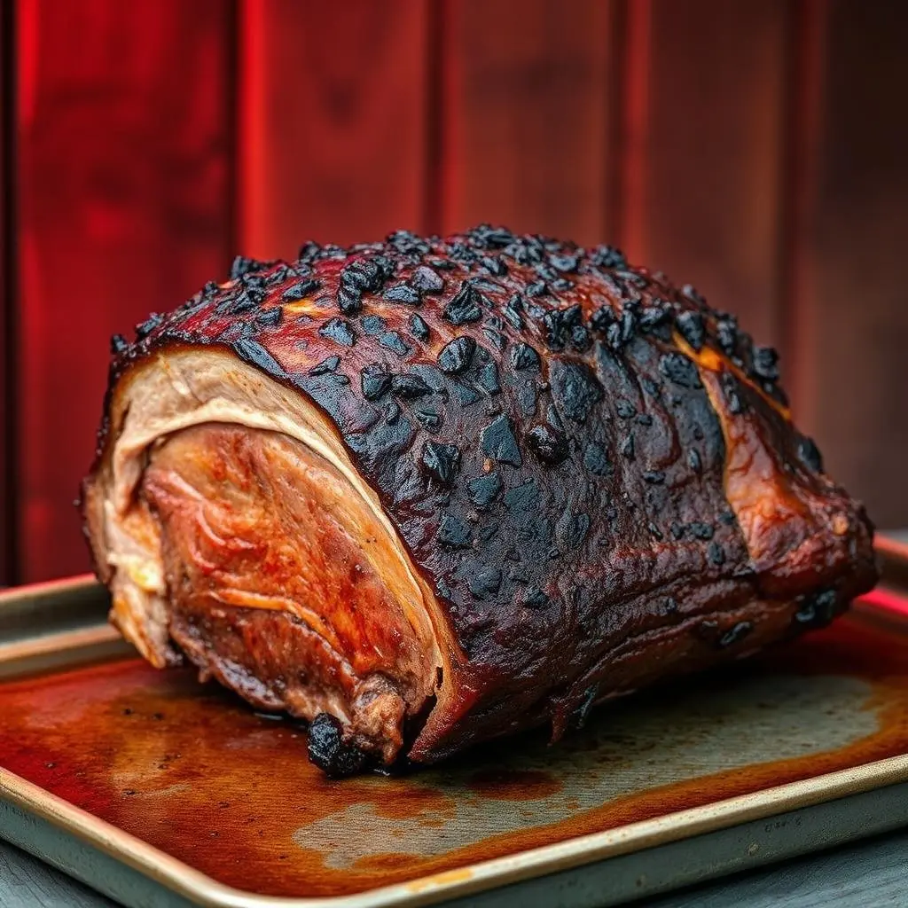 Pellet Smoker Brisket cooking low and slow in a pellet smoker, with a beautiful smoke ring forming on the meat