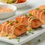 Bang Bang Salmon Bites close up on plate