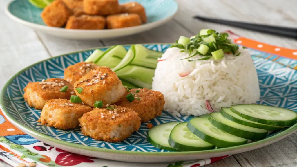 Bang Bang Salmon Bites with coconut rice