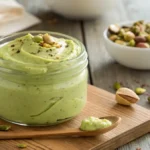 Pistachio butter in glass jar creamy spread