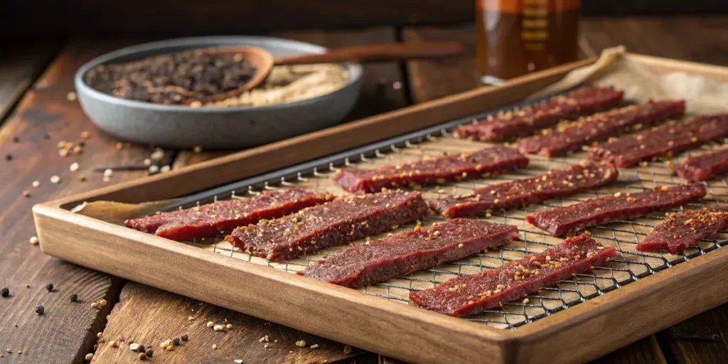 Ground venison jerky recipe on dehydrator tray