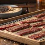 Ground venison jerky recipe on dehydrator tray