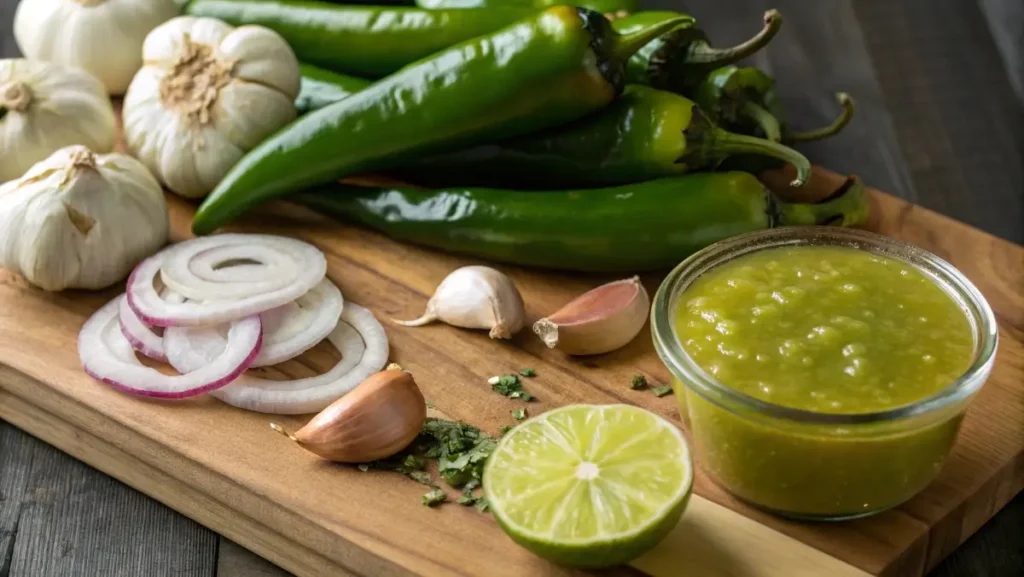 Ingredients for green Hatch chili sauce